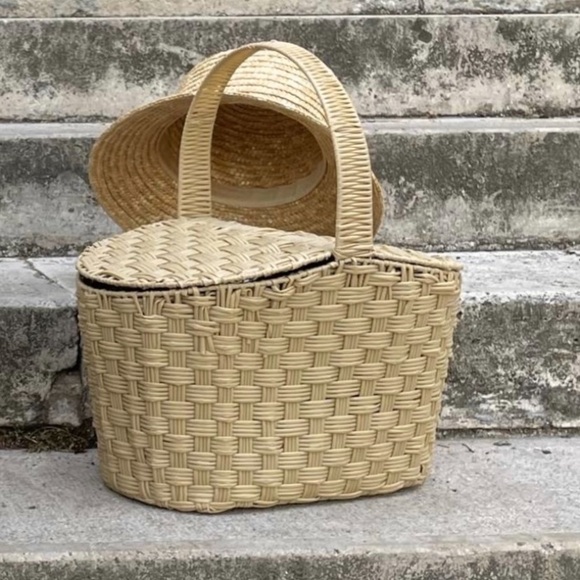 Zara woven picnic basket bag cream - Picture 3 of 10